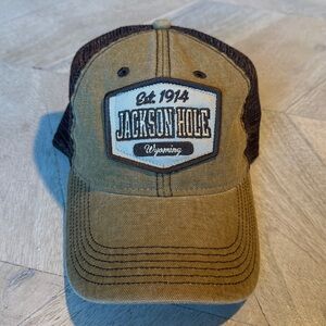 Jackson Hole Wyoming Trucker Hat in Shades of Brown EUC